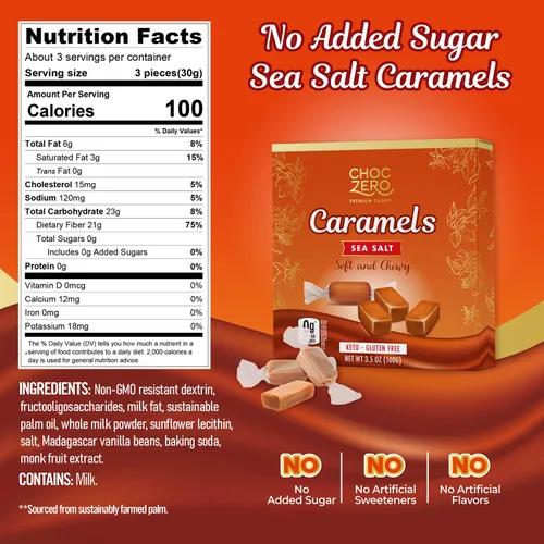 Miniatura 2 de ChocZero Caramelos Sin Azúcar - Dulces Keto - Todo Natural, Suave y Masticable - Bocadillo Bajo en Carbohidratos (Caja de 3.5 Onzas)