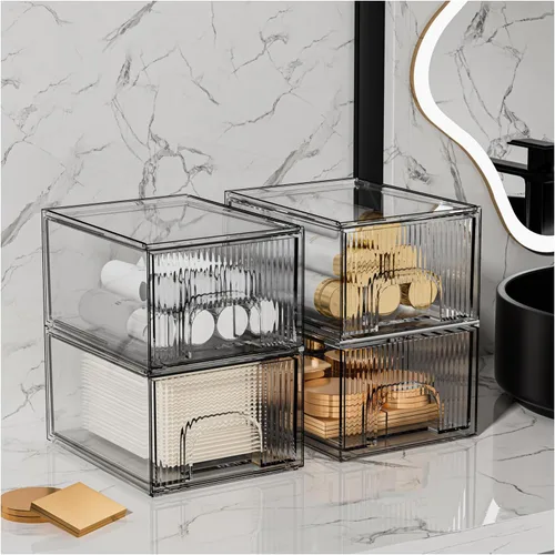 Miniatura 4 de ZHIAI Paquete de 4 cajones de almacenamiento apilables transparentes, cajón acrílico, organizador de cosméticos, organizador de plástico para 36 ES