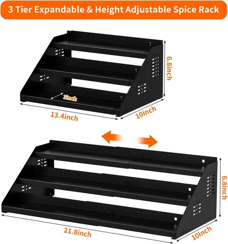 Miniatura 3 de RCHYFEED Organizador de especias para gabinete, estante de especias de 3 niveles expandible (13.4 a 21.8 pulgadas), estante de organización