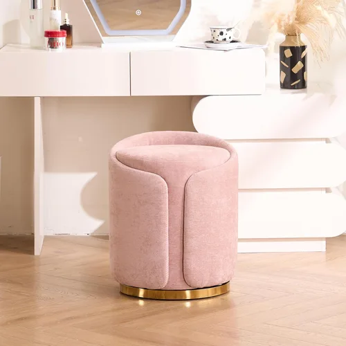 Miniatura 13 de Taburete Giratorio de Tocador con Base Dorada Cómoda Silla de Tocador Taburete Redondo Moderno para Tocador de Maquillaje Otomana de Tocador Beige