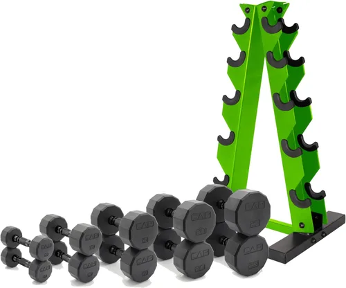 Miniatura 50 de CAP Barbell Juego de mancuernas hexagonales recubiertas de 150 libras con estante vertical Múltiples opciones Estante azul