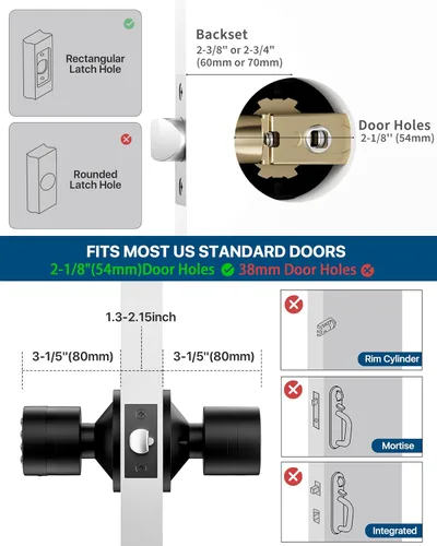 Miniatura 6 de HIDALIFE Pomo de puerta con teclado, perilla de puerta con cerradura, cerradura de puerta de entrada sin llave con código para puerta delantera