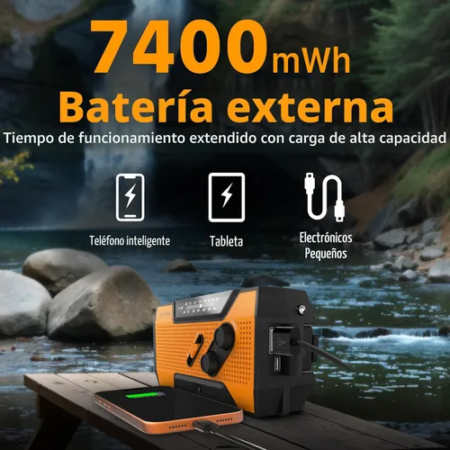 Miniatura 3 de FosPower NOAA Radio meteorológica de emergencia A1 7400 mWh, banco de energía portátil, AM/FM, USB/solar/carga de manivela, funciona