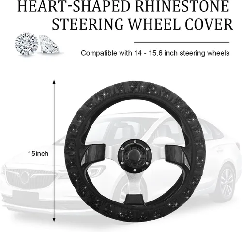 Miniatura 2 de povtii Funda para Volante de Auto, 15" en Forma de Corazón, Funda Antideslizante y Duradera de Goma para Volante de Vehículo, Accesorios Decorativos