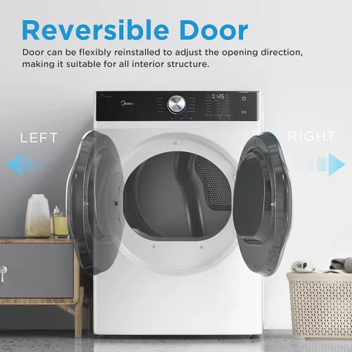 Miniatura 4 de Midea MLE45N1AWW Secadora eléctrica de carga frontal a juego, con sensor de acero inoxidable seco, cuidado de arrugas, control táctil, 10 ciclos