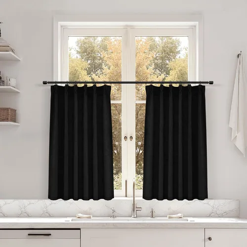 Miniatura 128 de Juego de 2 paneles de cortinas de ventana de cocina beige de 24 pulgadas de largo, con textura de lino, plisadas, filtrantes de luz, semi pequeñas