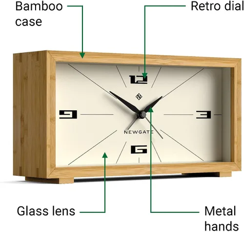 Miniatura 5 de NEWGATE® Lemur - Reloj despertador Diseño rectangular Funda de bambú Ideal para mesita de noche, escritorio o estante Moderno accesorio