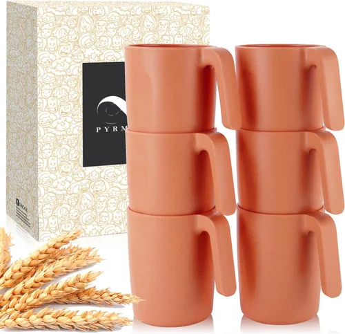 Miniatura 22 de PYRMONT Juego de 6 tazas de paja de trigo, tazas de café de plástico reutilizables, tazas de té con asas, juego de tazas de 16 onzas para café