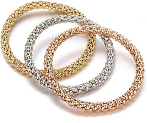 Miniatura 6 de Stretch Bracelets for Women GoldSilverRose Gold Elastic Bracelet Set for Women 3 PCS Stackable Bracelets Multilayer Charm Bracelet Valentines Day