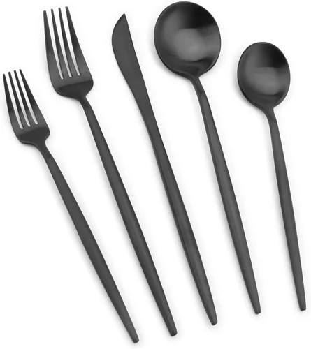 Miniatura 9 de Vanys - Juego de cubiertos dorados mate con mango negro, juego de cubiertos de acero inoxidable de 20 piezas, juego de utensilios de cocina para 4