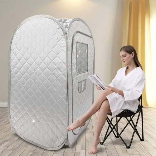 Miniatura 2 de Smartmak Silla de sauna plegable rápida, reforzada, adecuada para sauna, playa y picnic, color negro