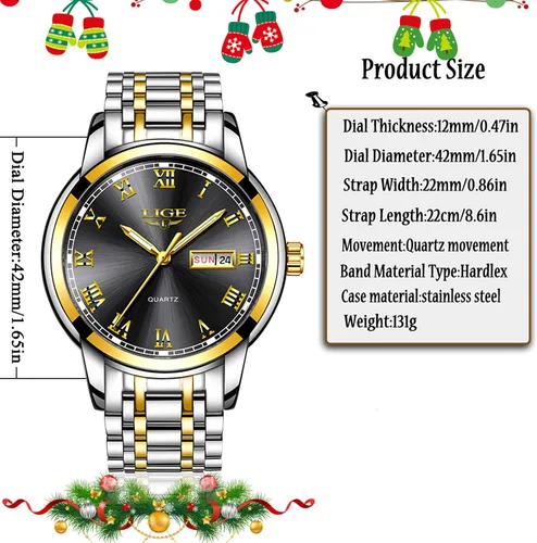 Miniatura 6 de LIGE Mens Watches Waterproof Stainless Steel Date Analogue Quartz Watch Gents Classical Business Wrist Watch for Men