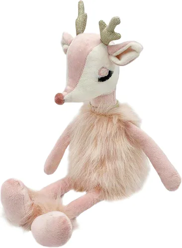 MON AMI Freija The Pink Reindeer Plush – Juguete de reno rosa suave de 17 pulgadas con piel sintética y cuernos dorados | Peluche navideño