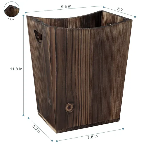 Miniatura 6 de ETELI Cesta de basura de madera pequeña para oficina, papelera rectangular decorativa con 2 asas para baño, dormitorio, cocina, hotel (marrón)