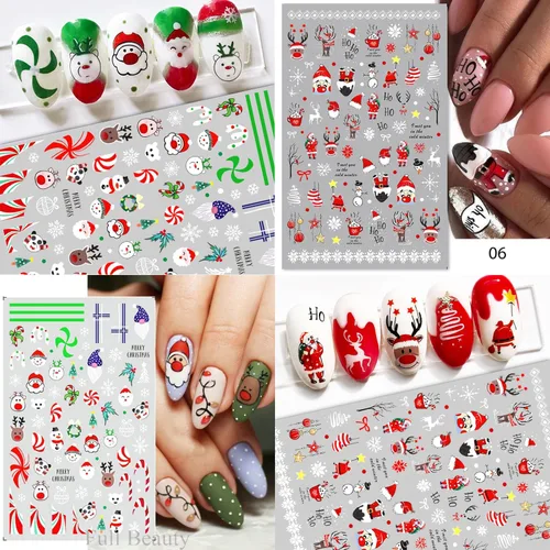 Calcomanías de uñas – Navidad 3D, calcomanías autoadhesivas para uñas, patrón multicolor, 10 hojas, para arte de uñas