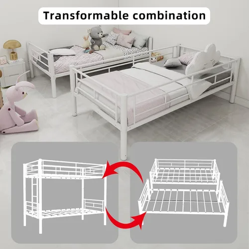 Miniatura 7 de GNIXUU Litera de metal individual sobre individual, literas modernas con escalera y barandilla de longitud completa, litera resistente para Blanco