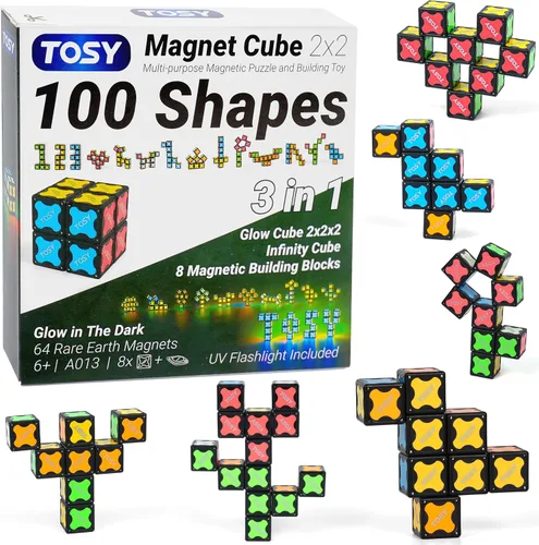 TOSY Magnet Cube 2x2 - 8 Bloques, Juguete 2 en 1: Cubo de Rompecabezas 2x2x2 y Cubo Infinito Personalizable, Luminoso, Regalo para Relleno de Medias