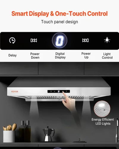 Miniatura 5 de VEVOR Campana extractora para debajo del gabinete, filtro permanente de acero inoxidable con motores duales, ventilación de estufa de cocina de 30