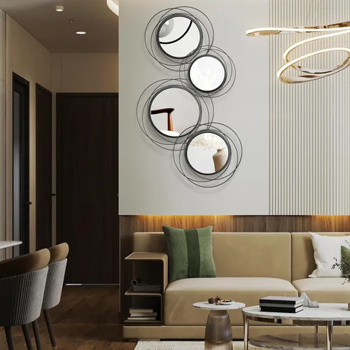 Miniatura 5 de Hicarer 4 piezas de espejo circular redondo decorativo moderno anillo de arte de pared espejo de metal montado en la pared para dormitorio, sala