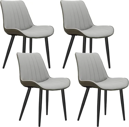 Miniatura 8 de Juego de 4 sillas de comedor tapizadas de piel sintética, modernas sillas de cocina y comedor con cómodos cojines y patas de metal negro, diseño