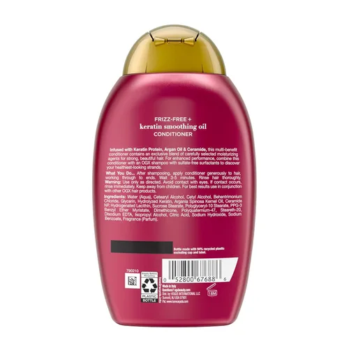 Miniatura 9 de OGX Acondicionador de aceite suavizante sin encrespamiento + queratina, 5 en 1, para cabello encrespado, cabello brillante, 13 onzas líquidas