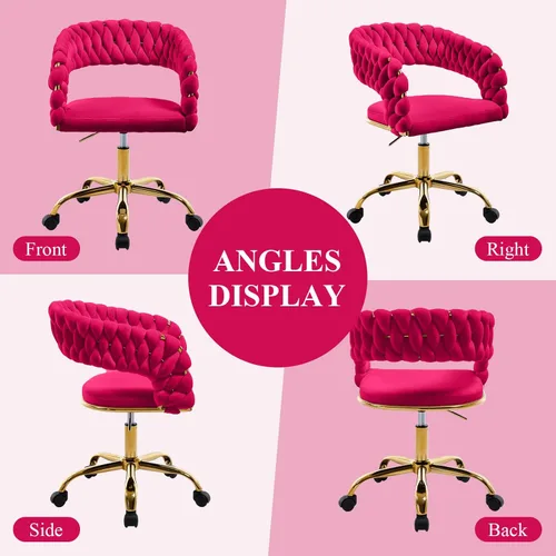 Miniatura 7 de NIOIIKIT Silla de Oficina Tejida para el Hogar, Silla de Escritorio Tapizada en Terciopelo con Espalda Abierta, Silla de Tarea Ajustable en Altura