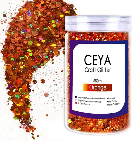 Miniatura 41 de Ceya Brillantina gruesa holográfica, 1 libra/16 onzas, oro diamante a granel, purpurina mixta gruesa y fina embotellada con lentejuelas metálicas