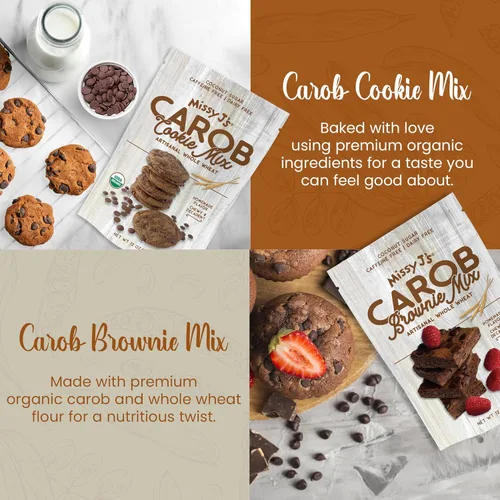 Miniatura 7 de Missy J's Mezcla de muestra de galletas de trigo integral y brownie de algarroba orgánica, sustituto saludable sin cafeína para chocolate, hecho