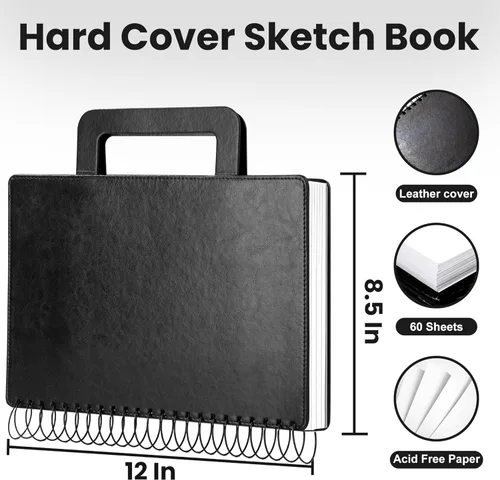 Miniatura 5 de Cuaderno de bocetos grande para dibujar de 9 x 12 pulgadas, portátil, encuadernado en espiral, con bolsillo (98 libras/5.64 oz/m²), bloc de dibujo