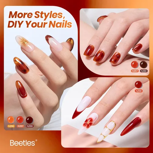 Miniatura 3 de Beetles Jelly Tortoise - Juego de esmaltes de uñas de gel para uñas, 6 colores transparentes de verano, marrón, ámbar, naranja, caramelo, rojo