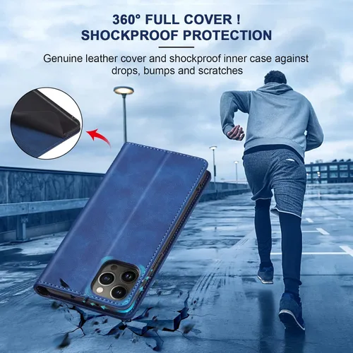 Miniatura 4 de Jasonyu Funda tipo cartera con tapa para iPhone 13 Pro Max, funda magnética de cuero con tarjetero y función atril, funda protectora duradera de TPU