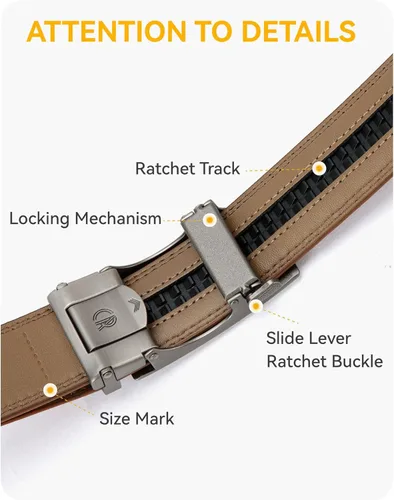 Miniatura 3 de CHAOREN Cinturón de vestir de cuero para hombre, paquete de 2 unidades, cinturón de trinquete para hombre para camisa de vestir y pantalones
