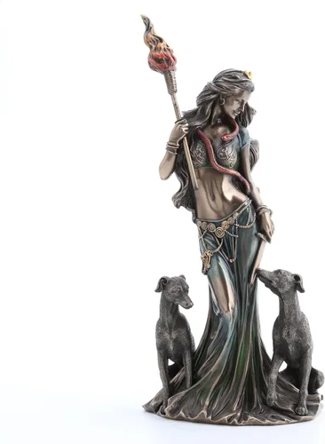 Veronese Design 13 3/8 pulgadas Hécate Diosa griega de la magia con sus sabuesos Escultura de resina fundida en frío Acabado en bronce