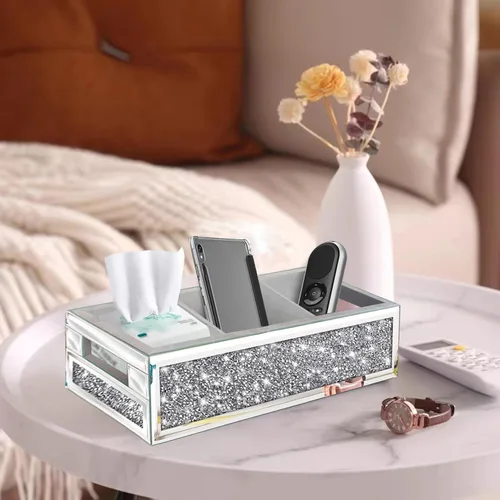 Miniatura 6 de Wocred Cesta de Baño Actualización de Tanque de Inodoro, Bandeja de Baño con Espejo de Diamante Triturado Montada en la Pared, Organizador