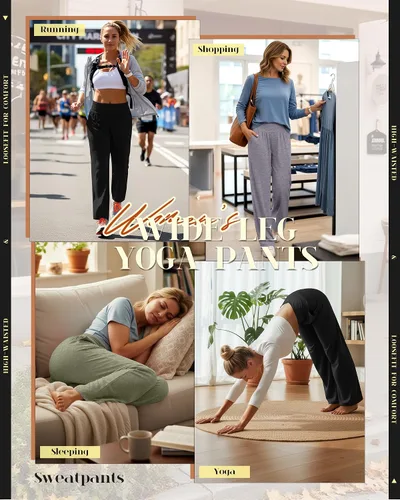 Miniatura 95 de Neer - Conjunto de 3 pantalones de yoga de pierna ancha para mujer - Pantalones deportivos cómodos, holgados, de cintura alta y casuales