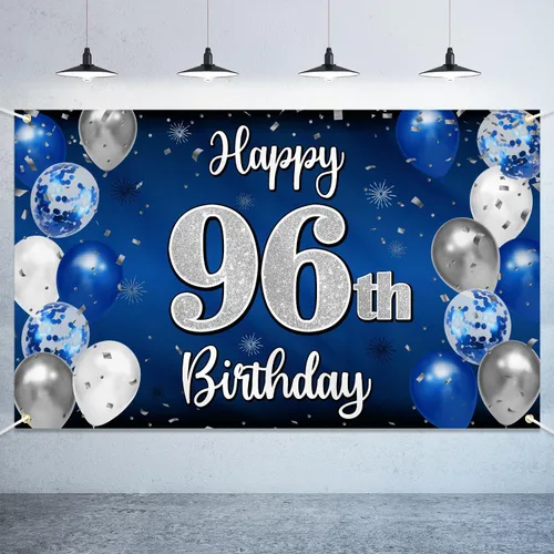 Miniatura 62 de Decoraciones de Feliz Cumpleaños Número 14, Globo Azul y Plateado Grande Pancarta de Fondo Letrero de Cumpleaños, Brindis por Catorce Años 14th