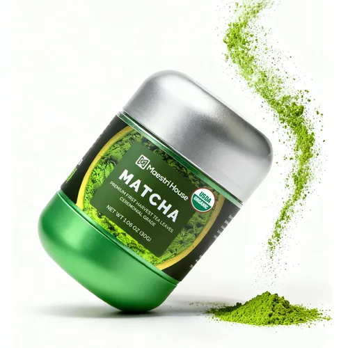 Maestri House Polvo de Té Matcha de Grado Ceremonial - Polvo de Té Verde Premium de Primera Cosecha, 100% Puro Sin Endulzantes Sin Aditivos, USDA