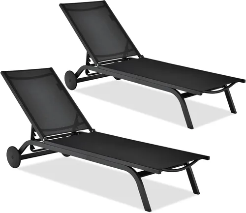 Miniatura 10 de COSTWAY Tumbona para patio al aire libre, sillón reclinable ajustable de 6 posiciones con marco de aluminio estable, silla portátil al aire libre