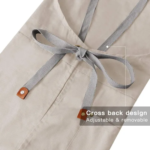 Miniatura 4 de Delantal cruzado con bolsillos x2, delantal dividido con correas ajustables, M-XXL (Beige)
