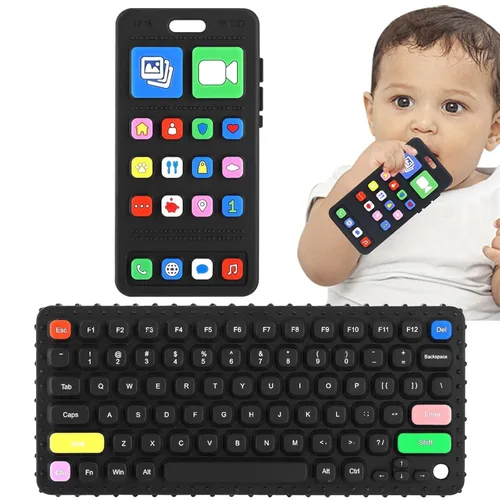 Miniatura 12 de Juguetes de dentición de silicona para bebés, juguetes de dentición con forma de teléfono para niños pequeños de 3 a 18 meses, juguete de dentición