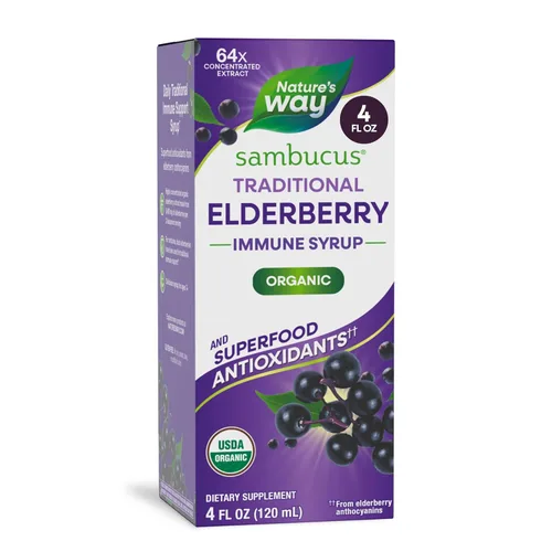 Nature's Way Sambucus - Jarabe de saúco tradicional orgánico para apoyo inmunológico tradicional*, con extracto de saúco negro orgánico altamente