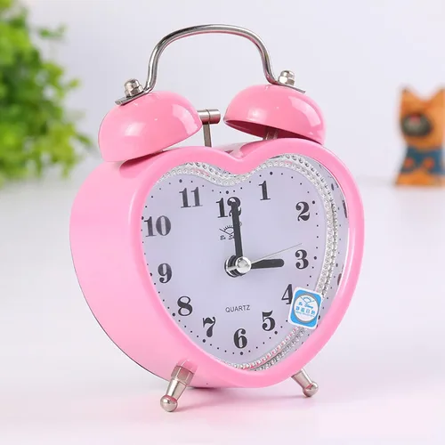 Miniatura 2 de SHISEDECO 3 Pulgadas Lindo Reloj Despertador de Campanas Gemelas Silencioso Analógico de Cuarzo con Luz Nocturna, Operado a Batería para Niños, Rosa