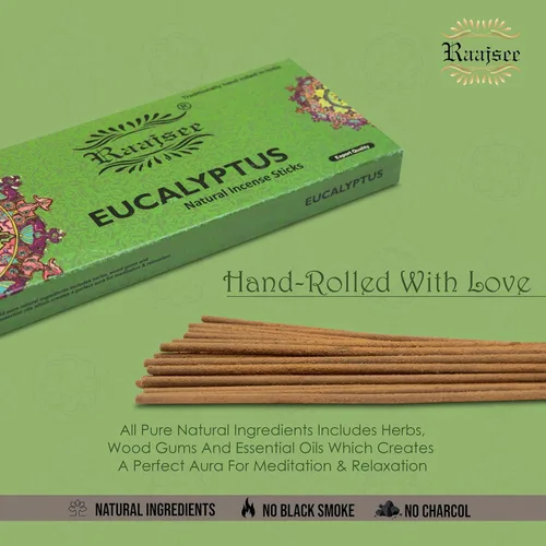 Miniatura 5 de Raajsee Varitas de incienso de eucalipto de 100 gm, 100% puro, orgánico, natural, enrollado a mano, libre de productos químicos, perfecto