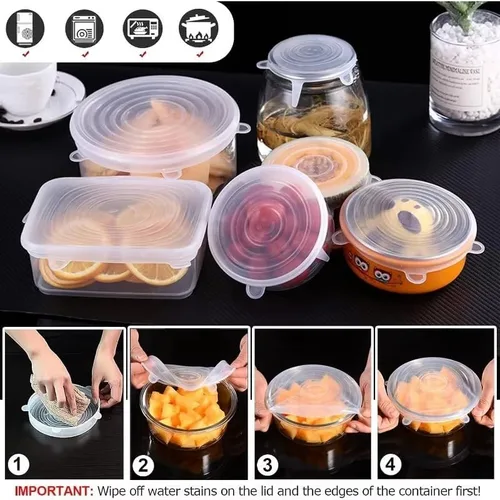 Miniatura 3 de Tapas elásticas de silicona, paquete de 12 unidades, 6 tamaños, reutilizables, sin BPA, para almacenamiento de alimentos, aptas para microondas