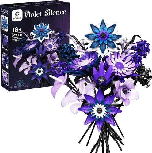 Juego de construcción de ramos de flores de dalia para adultos, regalos para mujeres, novia, esposa, mamá, colección botánica gótica, floral Morado