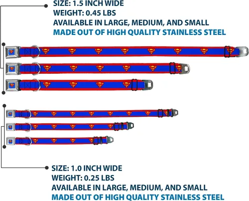 Miniatura 3 de Collar de perro Hebilla de cinturón de seguridad Superman Shield Stripe Rojo Azul 9 a 15 pulgadas 1.0 pulgadas de ancho