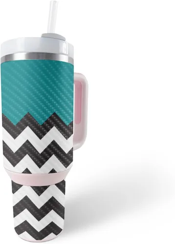 MightySkins - Skin de fibra de carbono compatible con el vaso Stanley The Quencher H2.0 FlowState de 40 onzas, color verde azulado, acabado de fibra