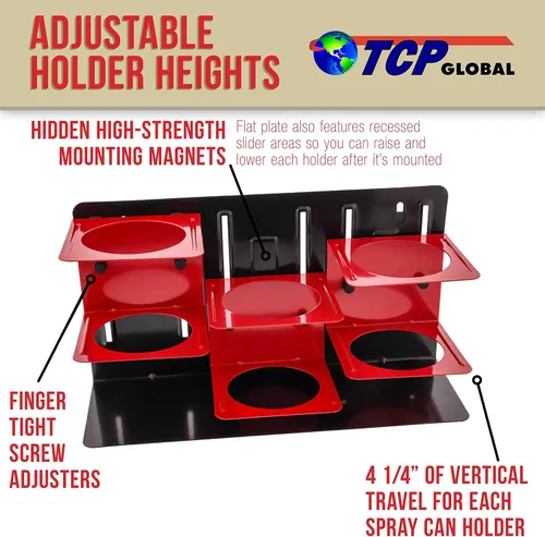 Miniatura 3 de TCP Global Soporte magnético para latas de aerosol, soporte para 3 latas de aerosol, organizador de latas de aerosol, estante magnético