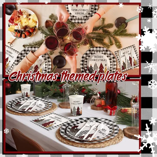 Miniatura 4 de Dandat 400 piezas de platos y servilletas desechables de Navidad, juego de suministros para fiesta de Navidad de vajilla desechable para 50