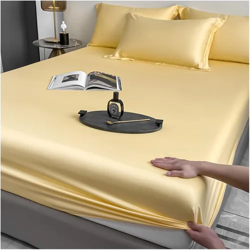 Miniatura 13 de OBONG Sábana bajera ajustable de tamaño queen, 100% Tencel Lyocell, Sábanas refrescantes suaves y sedosas, tejido de satén con bolsillo profundo